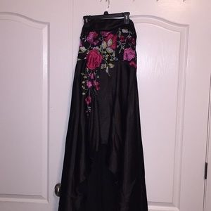 Black high low embroidered prom dress